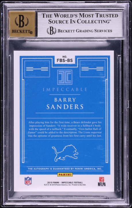 2019 Panini Impeccable First Ballot Barry Sanders AUTO /15 #FS-BS BGS 8.5 NM-MT+ - Photo 2