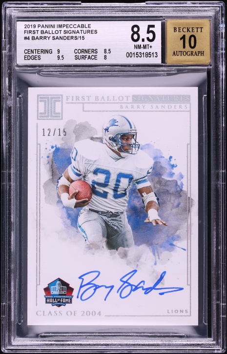 2019 Panini Impeccable First Ballot Barry Sanders AUTO /15 #FS-BS BGS 8.5 NM-MT+