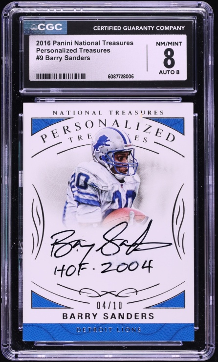 2016 National Treasures Personalized Barry Sanders AUTO /10 #9 CGC 8 NM-MT