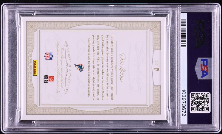 2014 Panini Flawless Greats Dual Ruby Dan Marino Game Used PATCH AUTO /15 #17 PSA 9 MINT - Photo 2