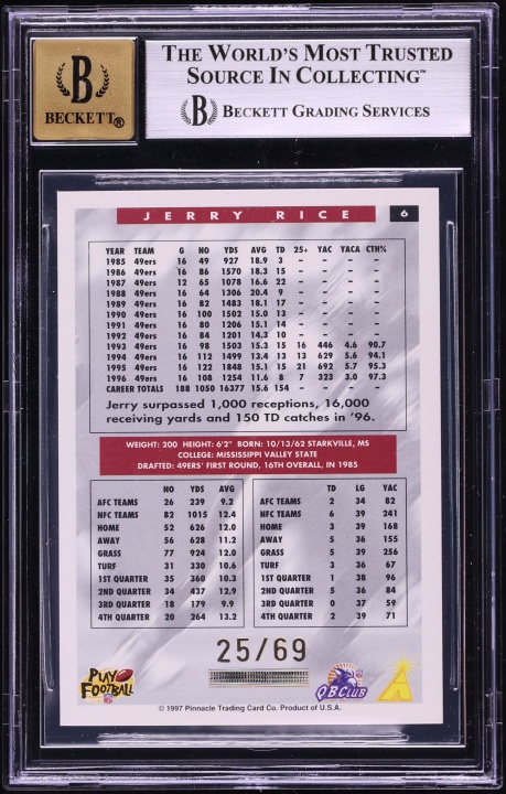 2002 Score Originals '97 Jerry Rice AUTO /69 #38 BGS 9 MINT - Photo 2