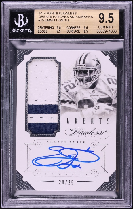 2014 Panini Flawless Greats Emmitt Smith Game Used PATCH AUTO /25 #15 BGS 9.5 GEM MINT