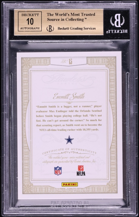 2014 Panini Flawless Greats Emmitt Smith Game Used PATCH AUTO /25 #15 BGS 9.5 GEM MINT - Photo 2
