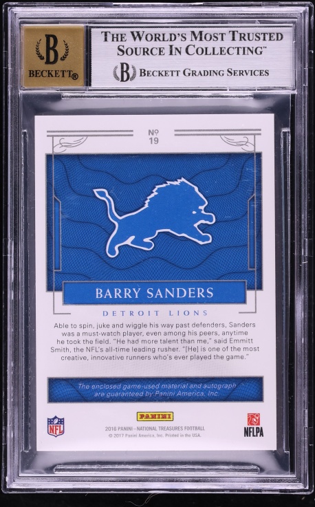 2016 National Treasures Material Barry Sanders Game Used PATCH AUTO /25 #19 BGS 9 MINT - Photo 2