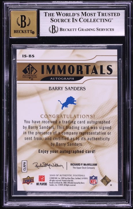 2009 SP Authentic Immortals Barry Sanders AUTO /25 #IS-BS BGS 8 NM-MT - Photo 2