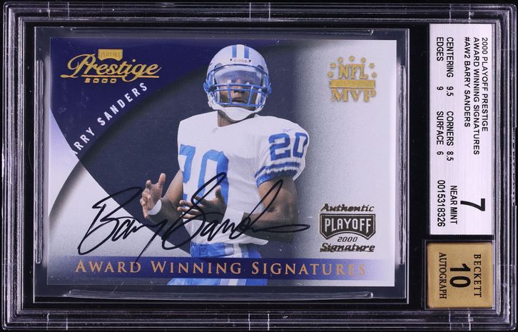 2000 Playoff Prestige Award Winning Barry Sanders AUTO #AW2 BGS 7 NRMT
