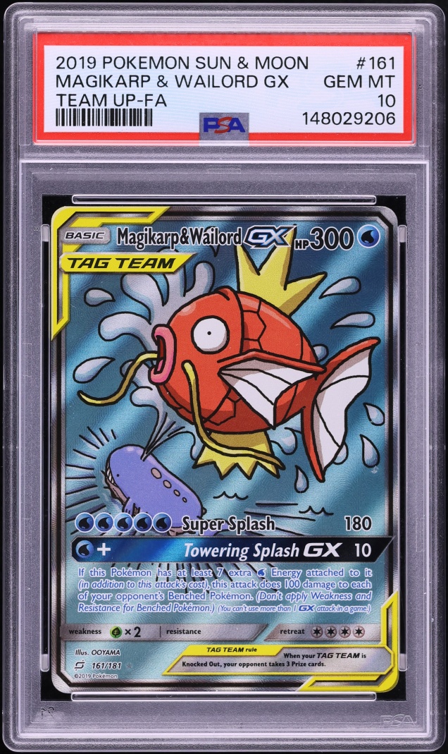 2019 Pokemon Sun & Moon Team Up Full Art Magikarp & Wailord GX #161 PSA 10 GEM MINT