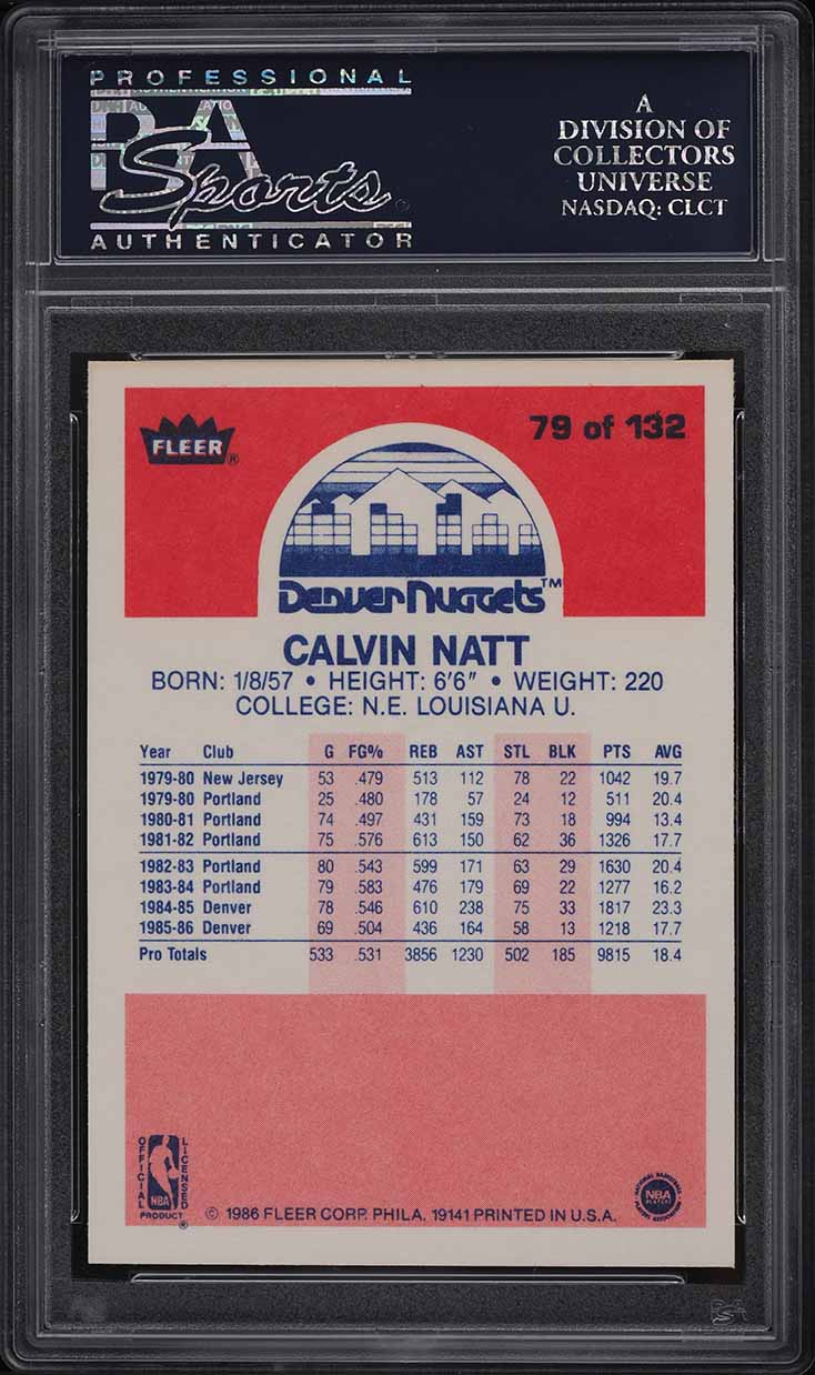 1986 Fleer Basketball Calvin Natt #79 PSA 9 MINT