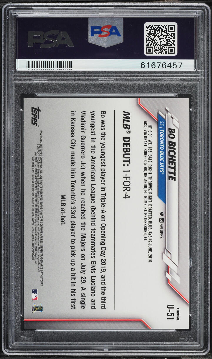 2020 Topps Chrome Update Bo Bichette ROOKIE #U-51 PSA 10 GEM MINT