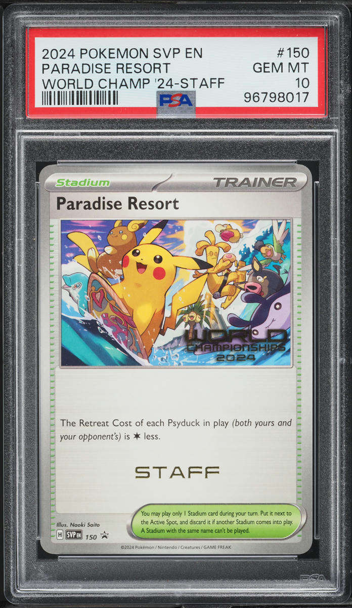 2024 Pokemon SV Black Star Promo World Champ Staff Paradise Resort #150 PSA 10