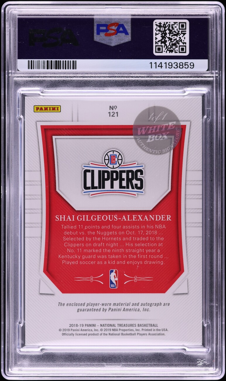2018 National Treasures Shai Gilgeous-Alexander RC PATCH AUTO DNA 10 1/1 PSA 10