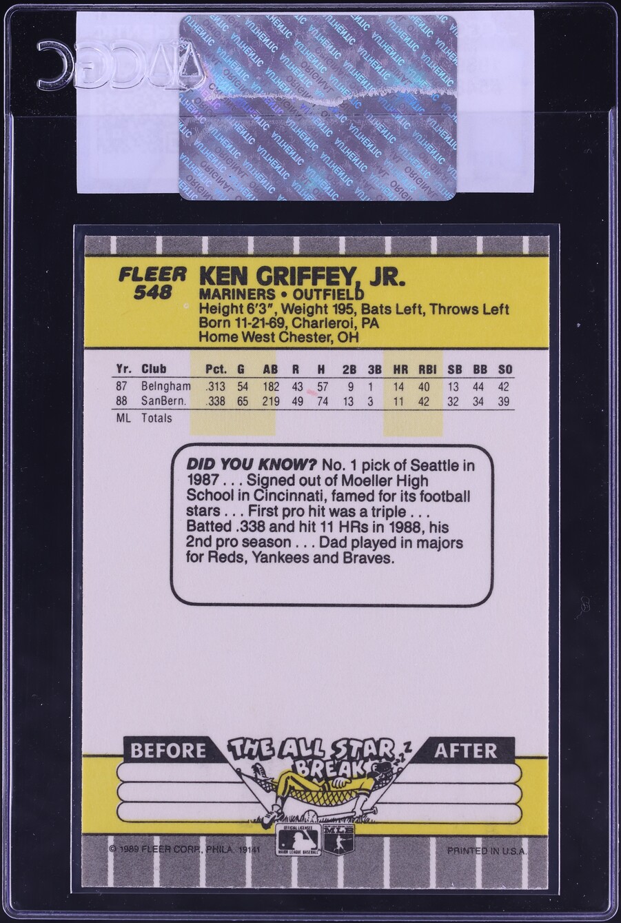 1989 Fleer Ken Griffey Jr. ROOKIE #548 CGC AUTH