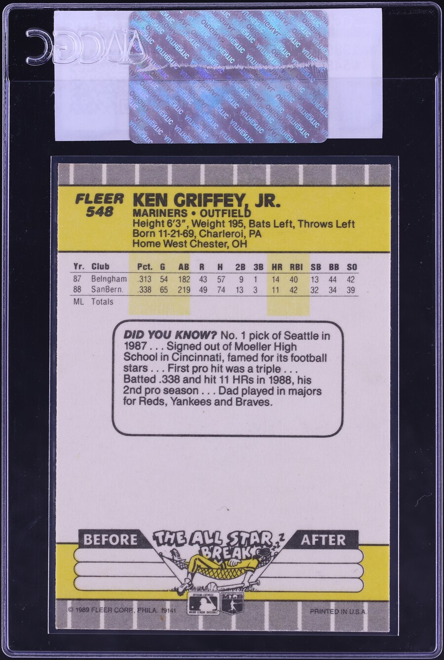 1989 Fleer Ken Griffey Jr. ROOKIE #548 CGC AUTH