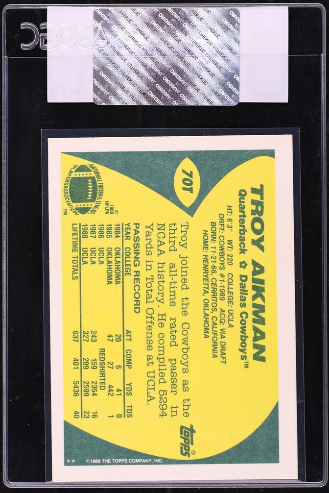 1989 Topps Traded Troy Aikman ROOKIE #70T CGC AUTH
