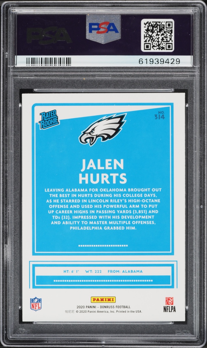 2020 Donruss Football Jalen Hurts ROOKIE #314 PSA 9 MINT