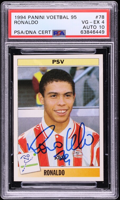 1995 Panini Voetbal Soccer Ronaldo ROOKIE AUTO DNA 10 #78 PSA 4 VGEX