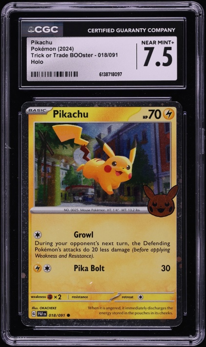 2024 Pokemon Scarlet & Violet Paldean Fates Trick Or Trade Holo Pikachu #18 CGC 7.5 NRMT+