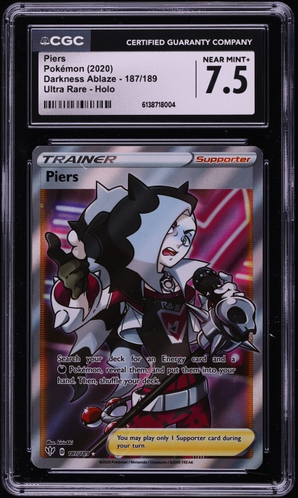 2020 Pokemon Sword & Shield Darkness Ablaze Full Art Piers #187 CGC 7.5 NRMT+