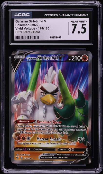 2020 Pokemon Sword & Shield Vivid Voltage Full Art Galarian Sirfetch'd V #174 CGC 7.5 NRMT+