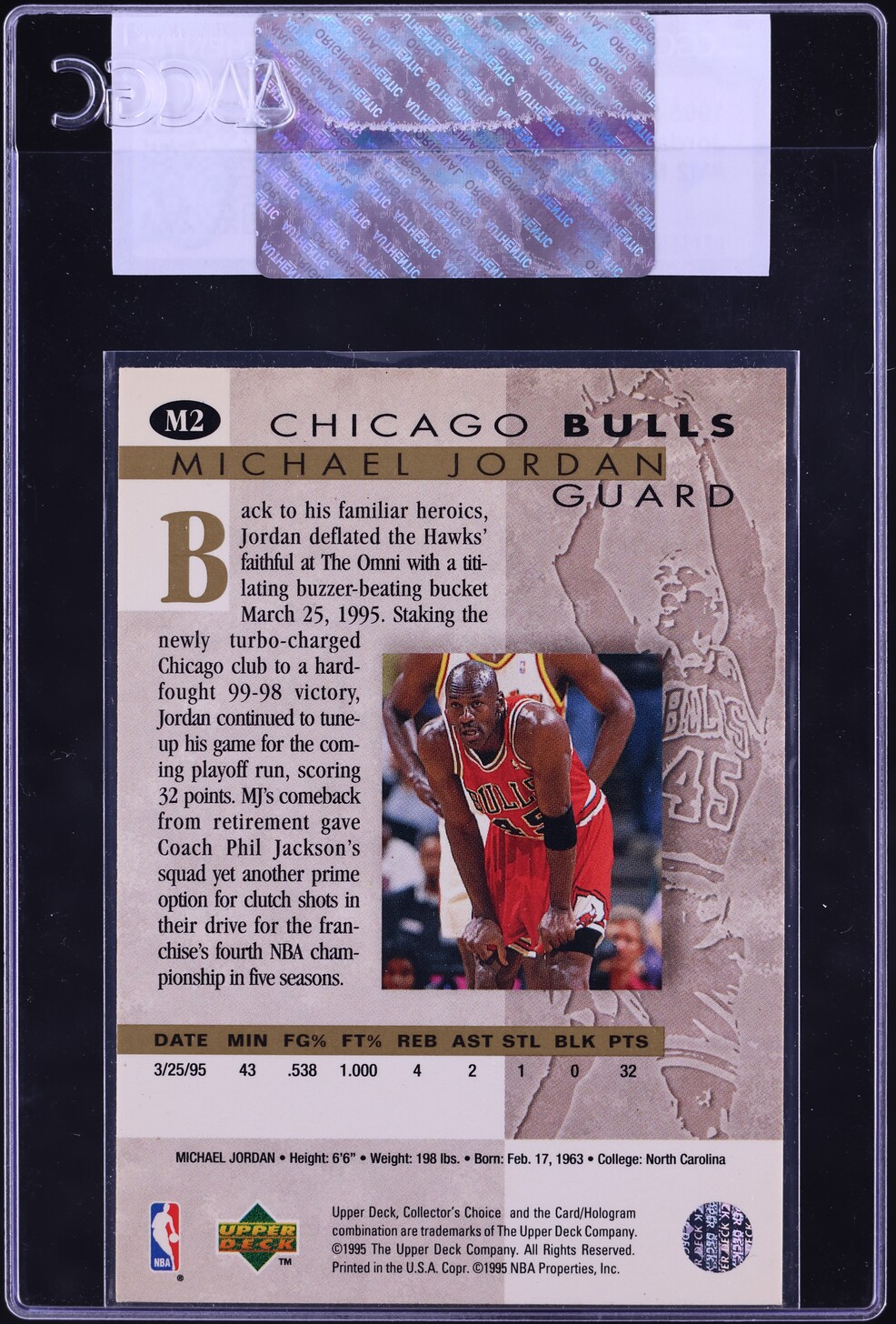 1995 Collector's Choice Jordan He's Back Michael Jordan #M2 CGC AUTH
