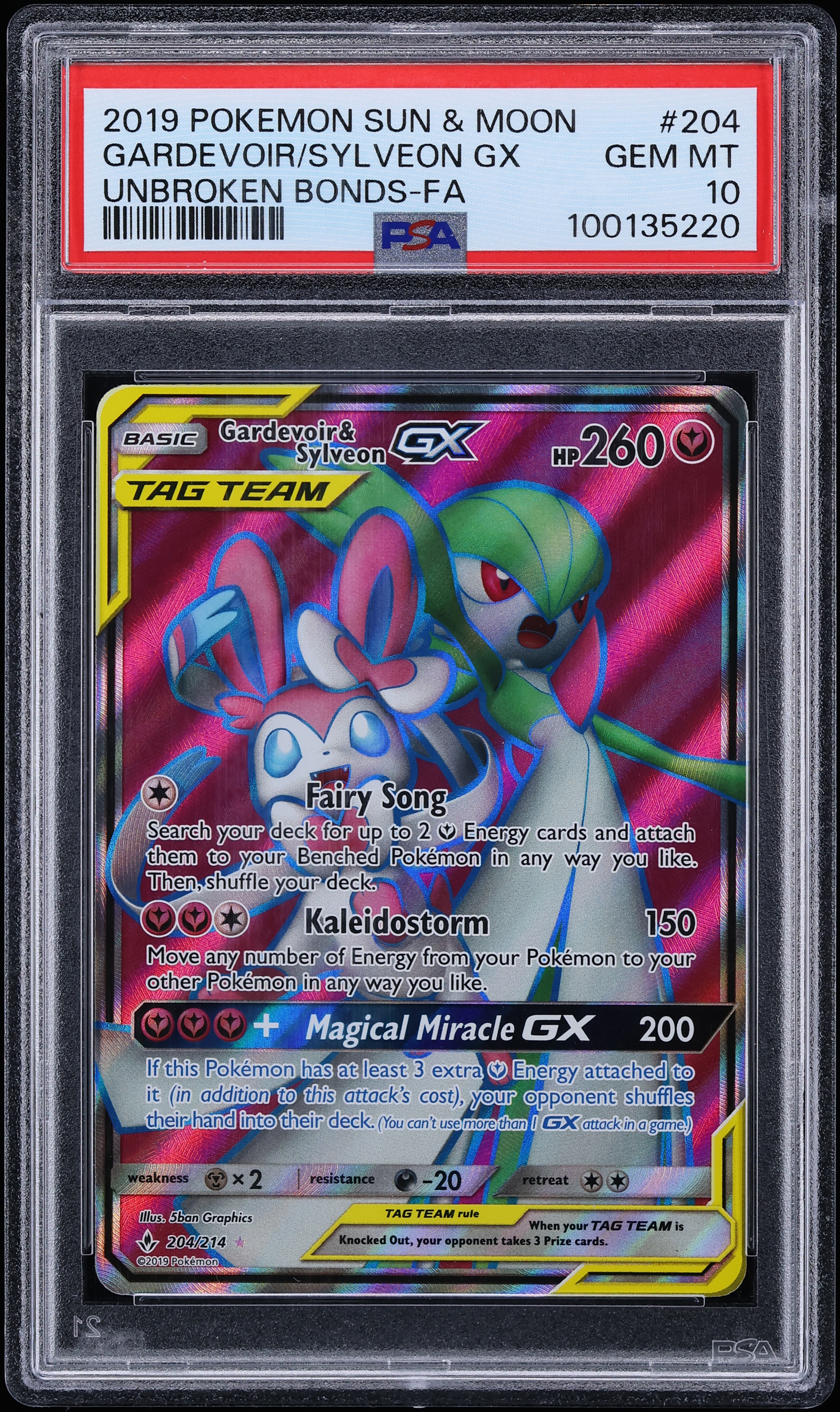 2019 Pokemon Sun & Moon Unbroken Bonds Full Art Gardevoir & Sylveon GX #204 PSA 10 GEM MINT