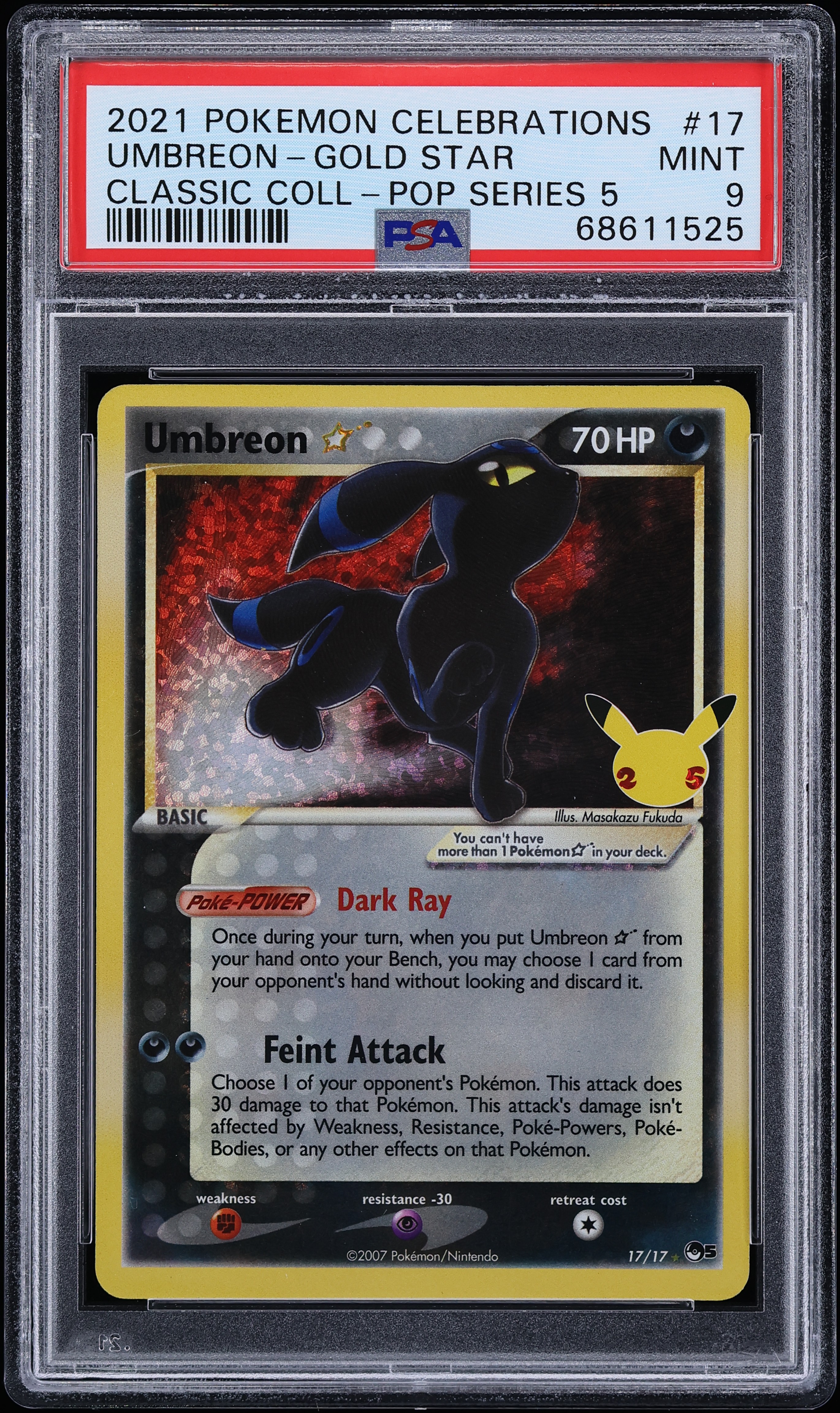 2021 Pokemon Sword & Shield Celebrations Classic Holo Umbreon Gold Star #17 PSA 9 MINT