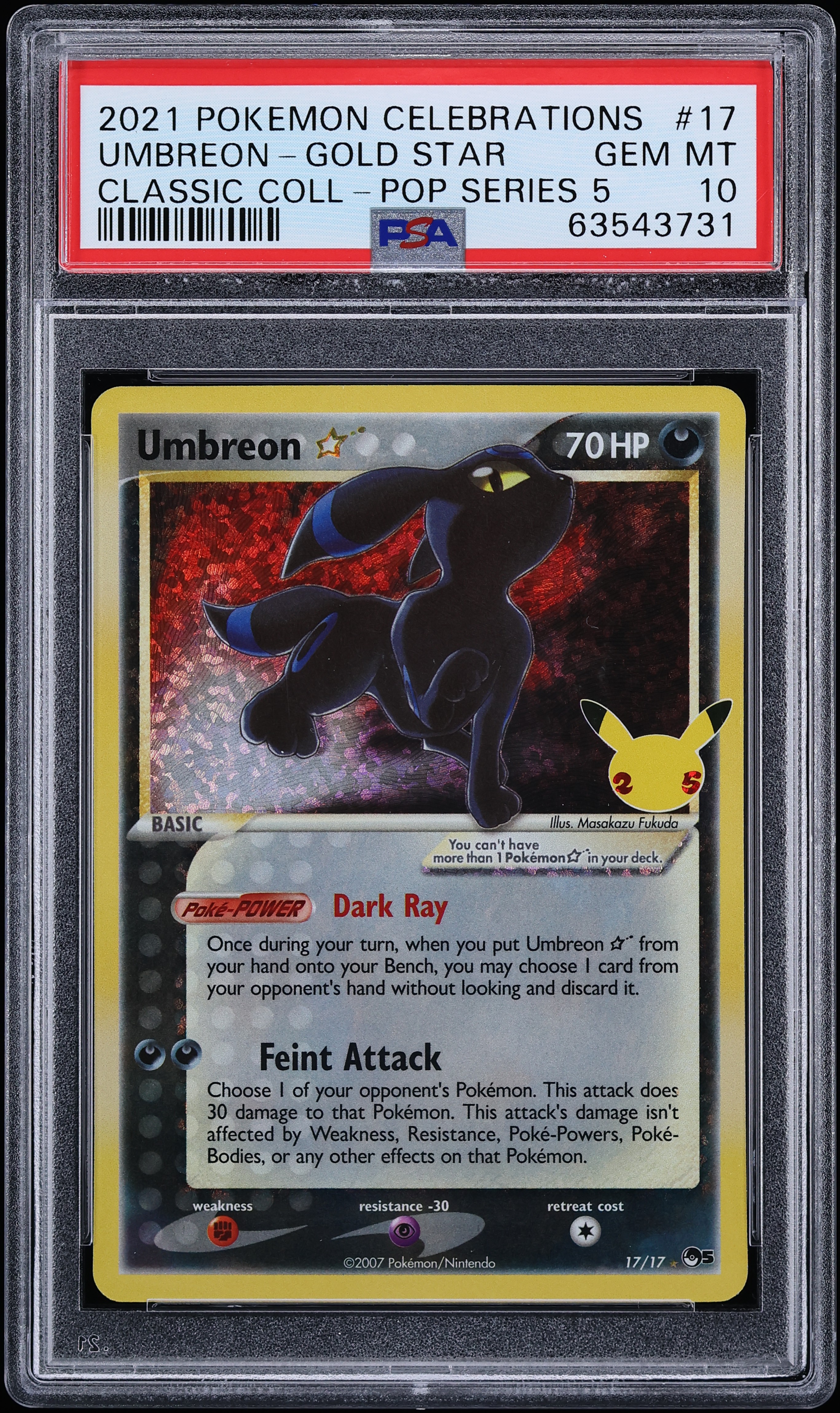2021 Pokemon Sword & Shield Celebrations Classic Holo Umbreon Gold Star #17 PSA 10 GEM MINT