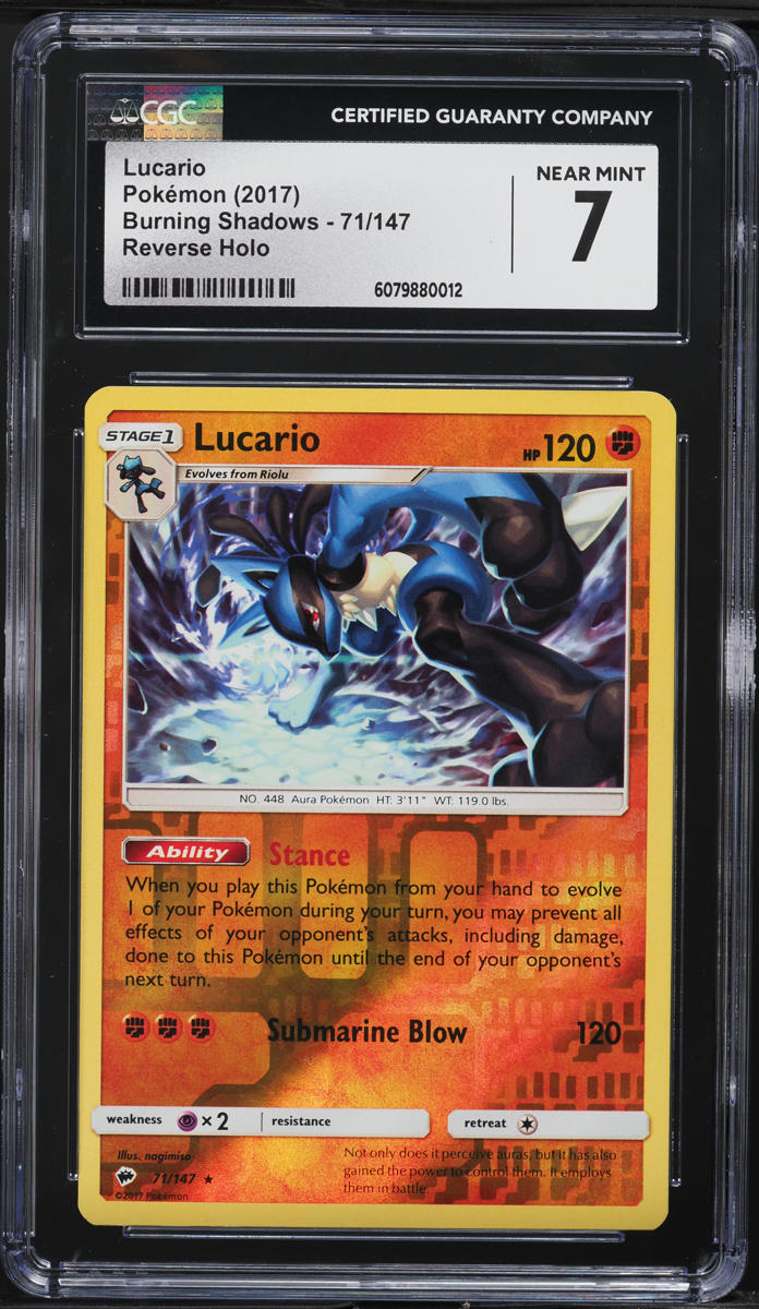 2017 Pokemon Sun & Moon Burning Shadows Reverse Holo Lucario #71 CGC 7 NRMT