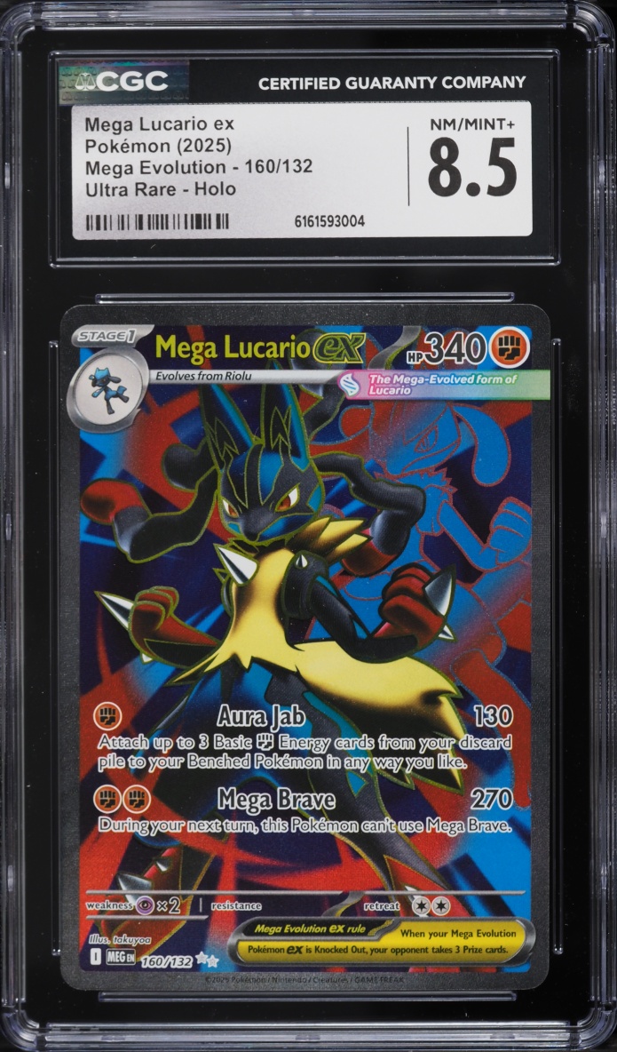 2025 Pokemon Mega Evolution Full Art Mega Lucario Ex #160 CGC 8.5 NM-MT+