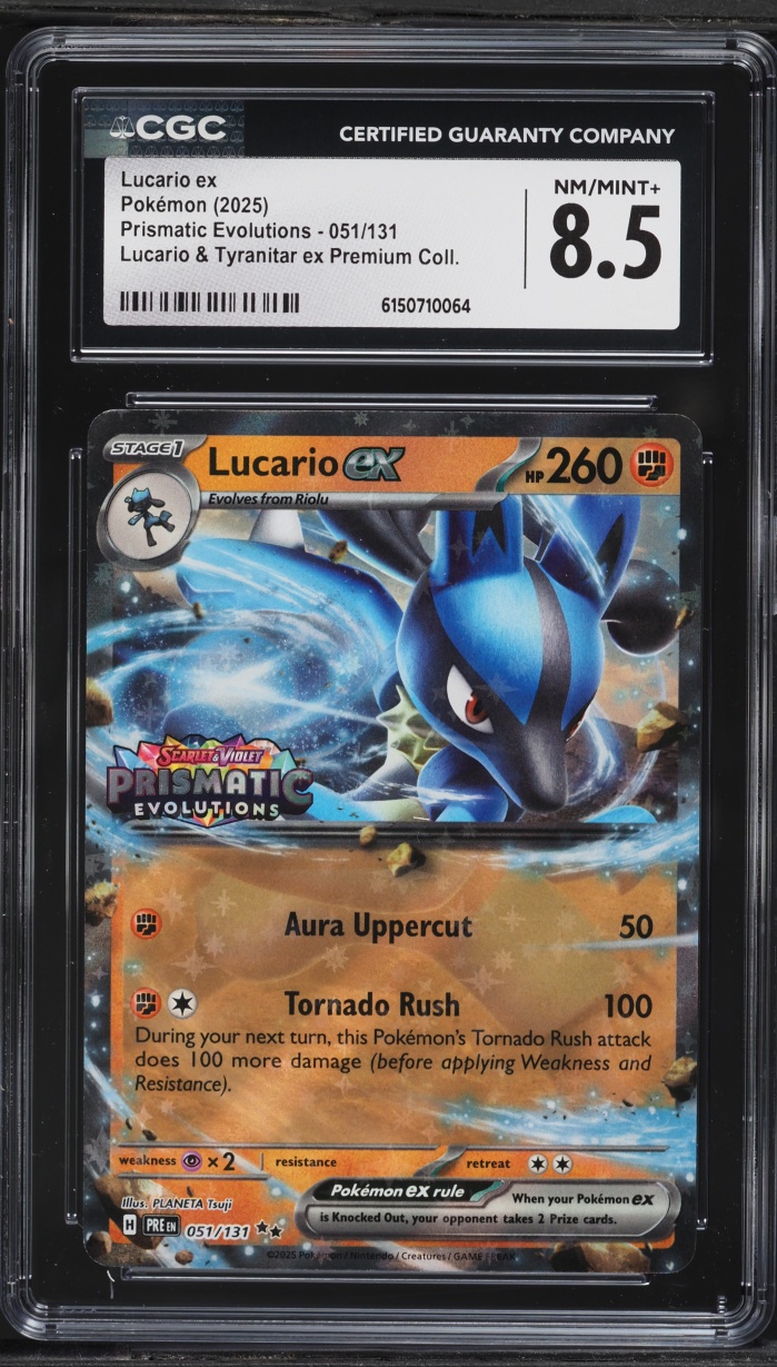 2025 Pokemon SV Prismatic Evolutions Premium Collection Holo Lucario ex #51 CGC 8.5 NM-MT+
