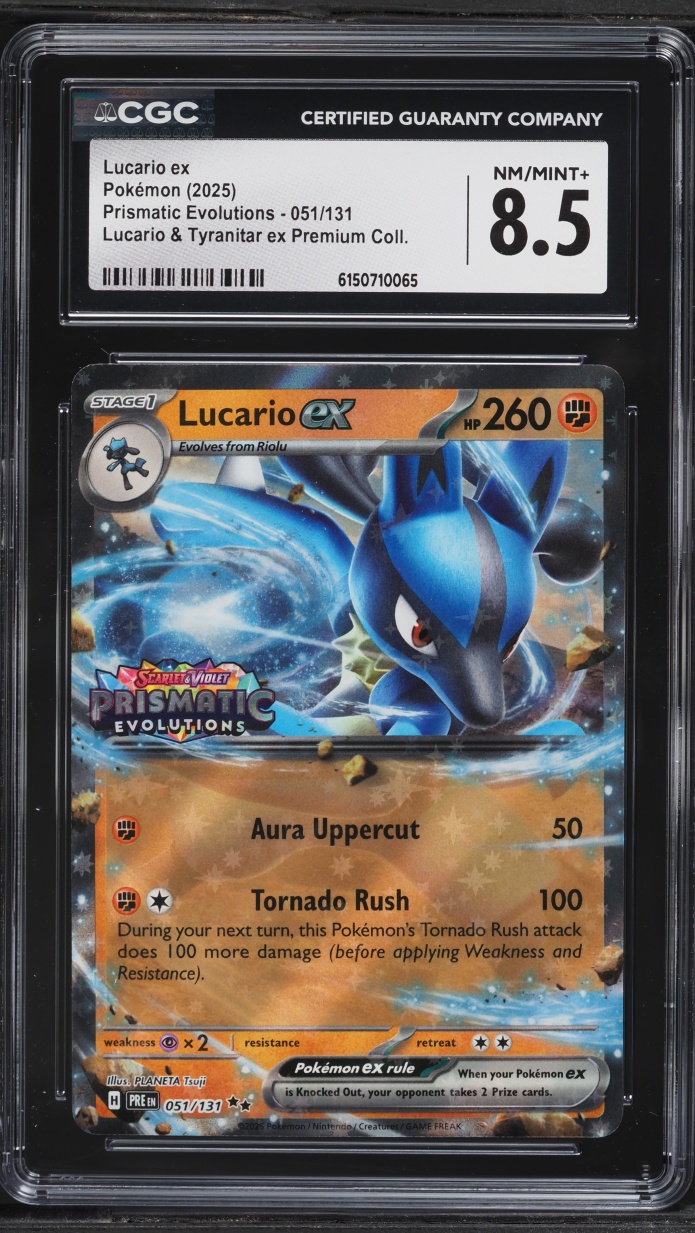 2025 Pokemon SV Prismatic Evolutions Premium Collection Holo Lucario ex #51 CGC 8.5 NM-MT+