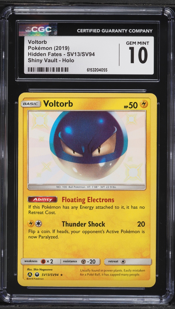 2019 Pokemon Sun & Moon Hidden Fates Vault Shiny Holo Voltorb #SV13 CGC 10 GEM MINT