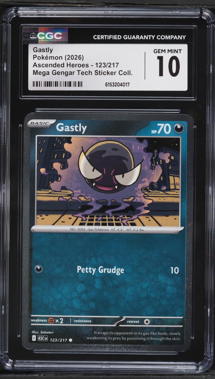2026 Pokemon Mega Evolution Ascended Heroes Mega Gengar Tech Sticker Gastly #123 CGC 10 GEM