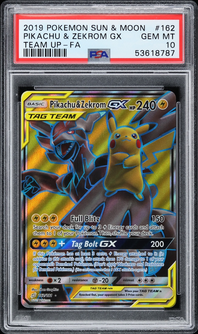2019 Pokemon Sun & Moon Team Up Full Art Pikachu & Zekrom GX #162 PSA 10 GEM MINT