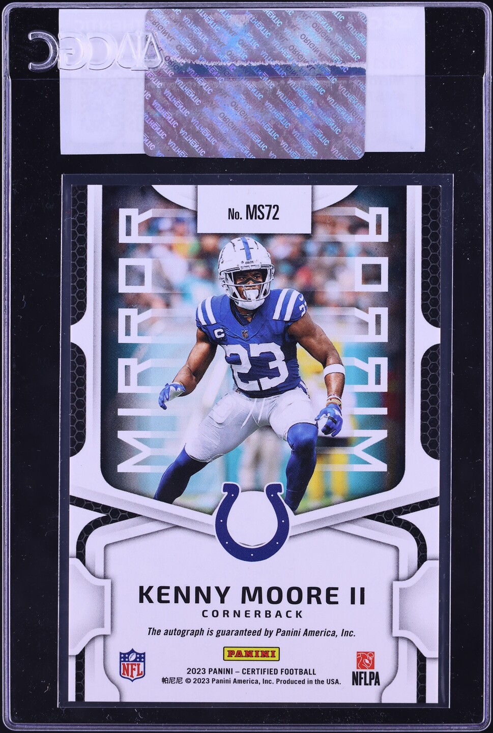 2023 Panini Certified Mirror Signatures Orange Kenny Moore II AUTO /50 #MS72 CGC AUTH