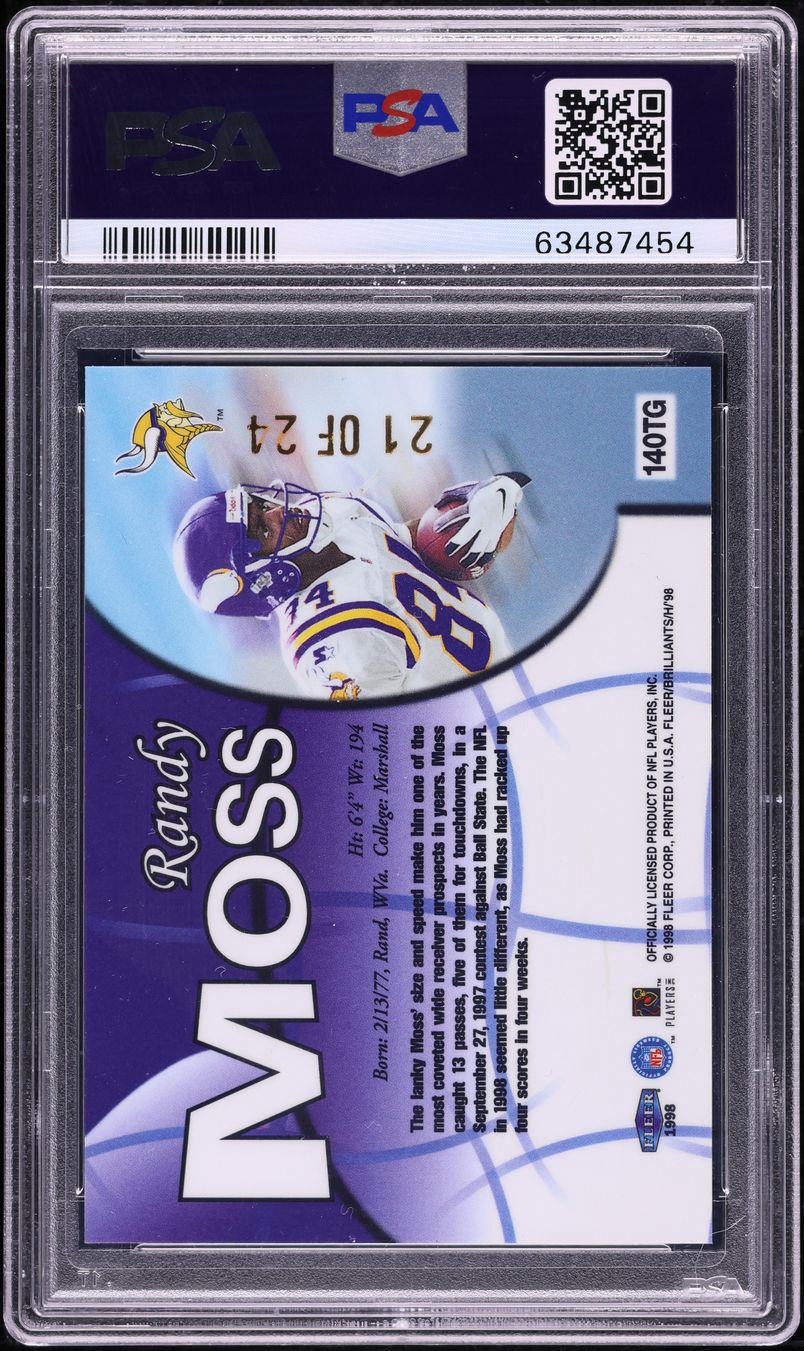 1998 Fleer Brilliants 24KT Gold Randy Moss ROOKIE /24 #140TG PSA 8 NM-MT