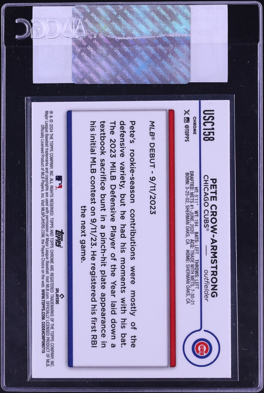 2024 Topps Chrome Update Pete Crow-Armstrong ROOKIE #USC158 CGC AUTH