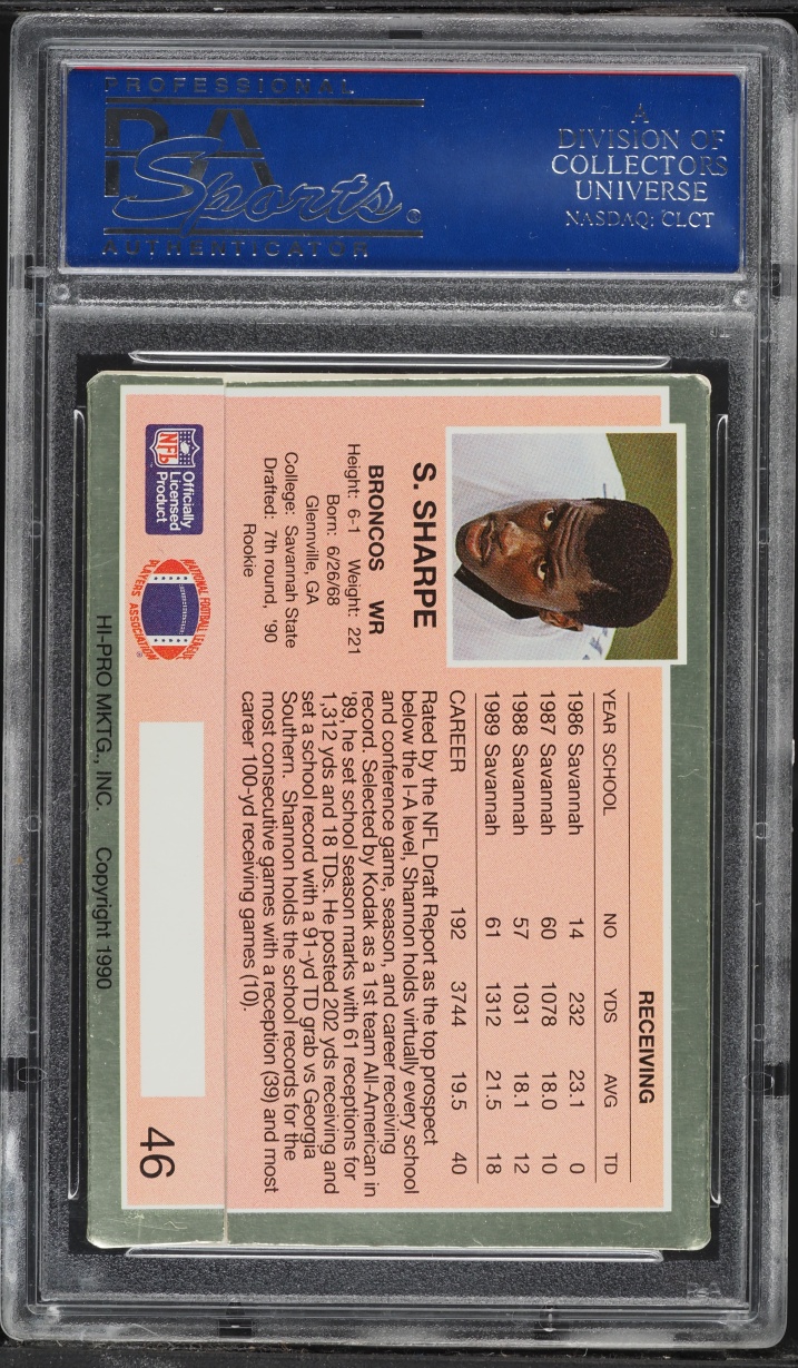 1990 Action Packed Update Shannon Sharpe ROOKIE #46 PSA 9 MINT
