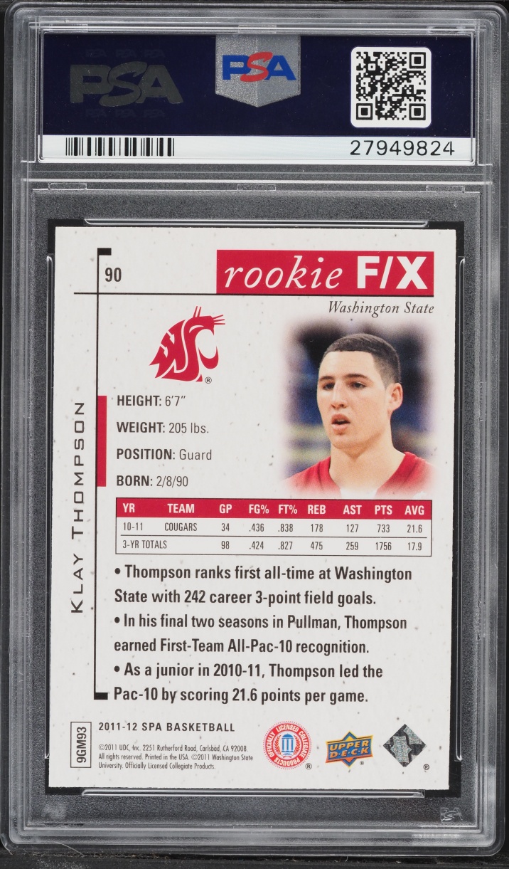2011 SP Authentic Klay Thompson ROOKIE #90 PSA 10 GEM MINT