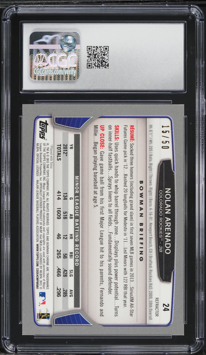 2013 Bowman Chrome Gold Refractor Nolan Arenado ROOKIE /50 #24 CGC 6.5 EXMT+
