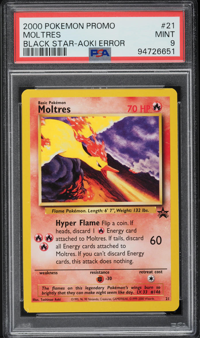 2000 Pokemon Black Star Promo Aoki Error Moltres #21 PSA 9 MINT
