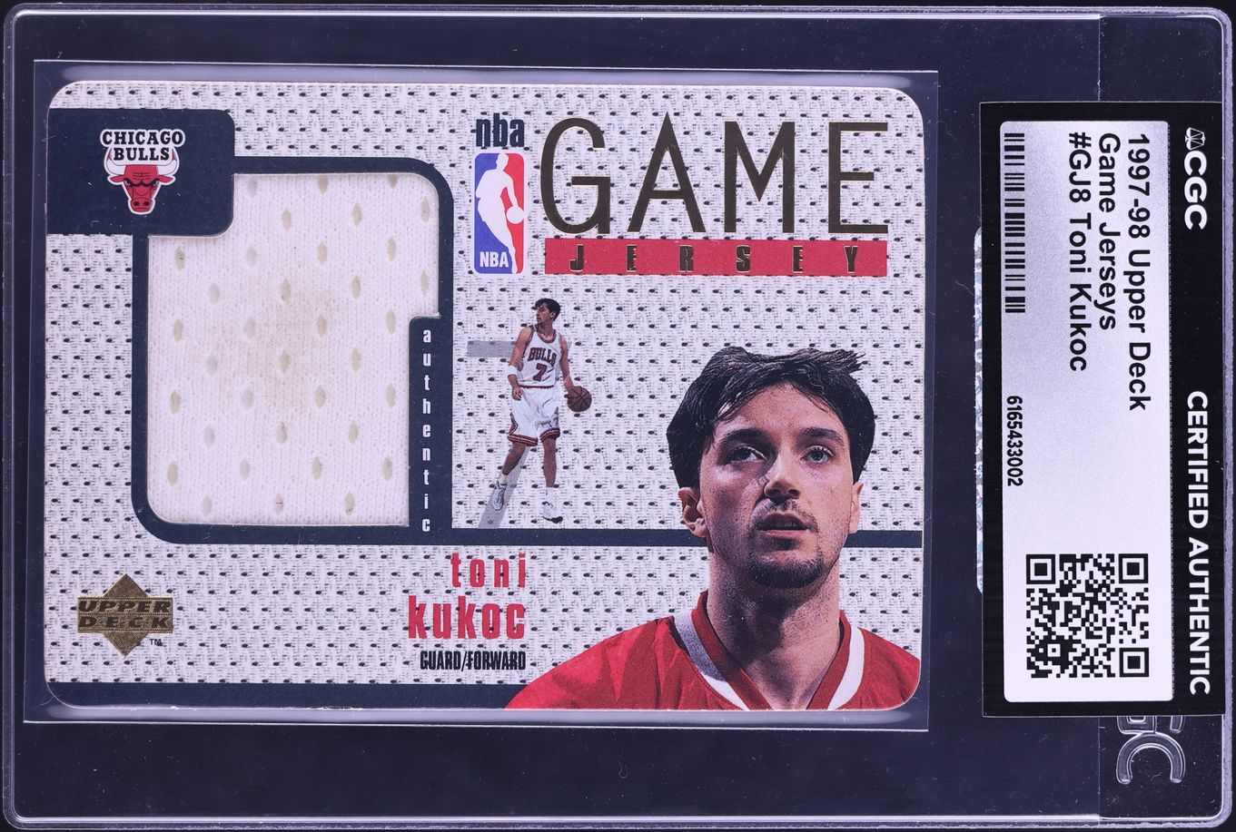 1997 Upper Deck Game Jersey Toni Kukoc PATCH #GJ8 CGC AUTH - Photo 1