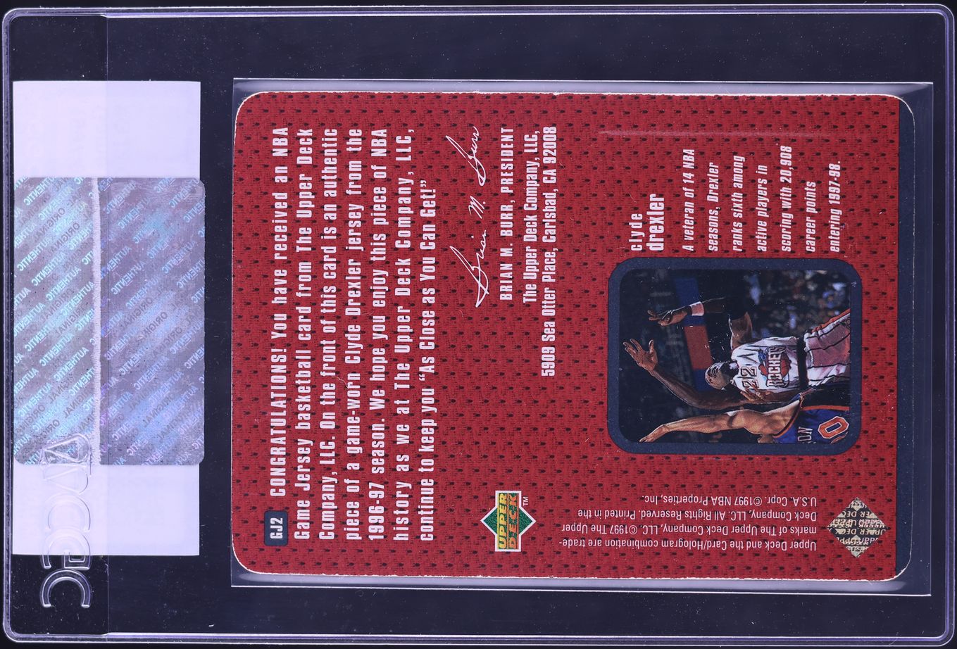 1997 Upper Deck Game Jersey Clyde Drexler PATCH #GJ2 CGC AUTH - Photo 2