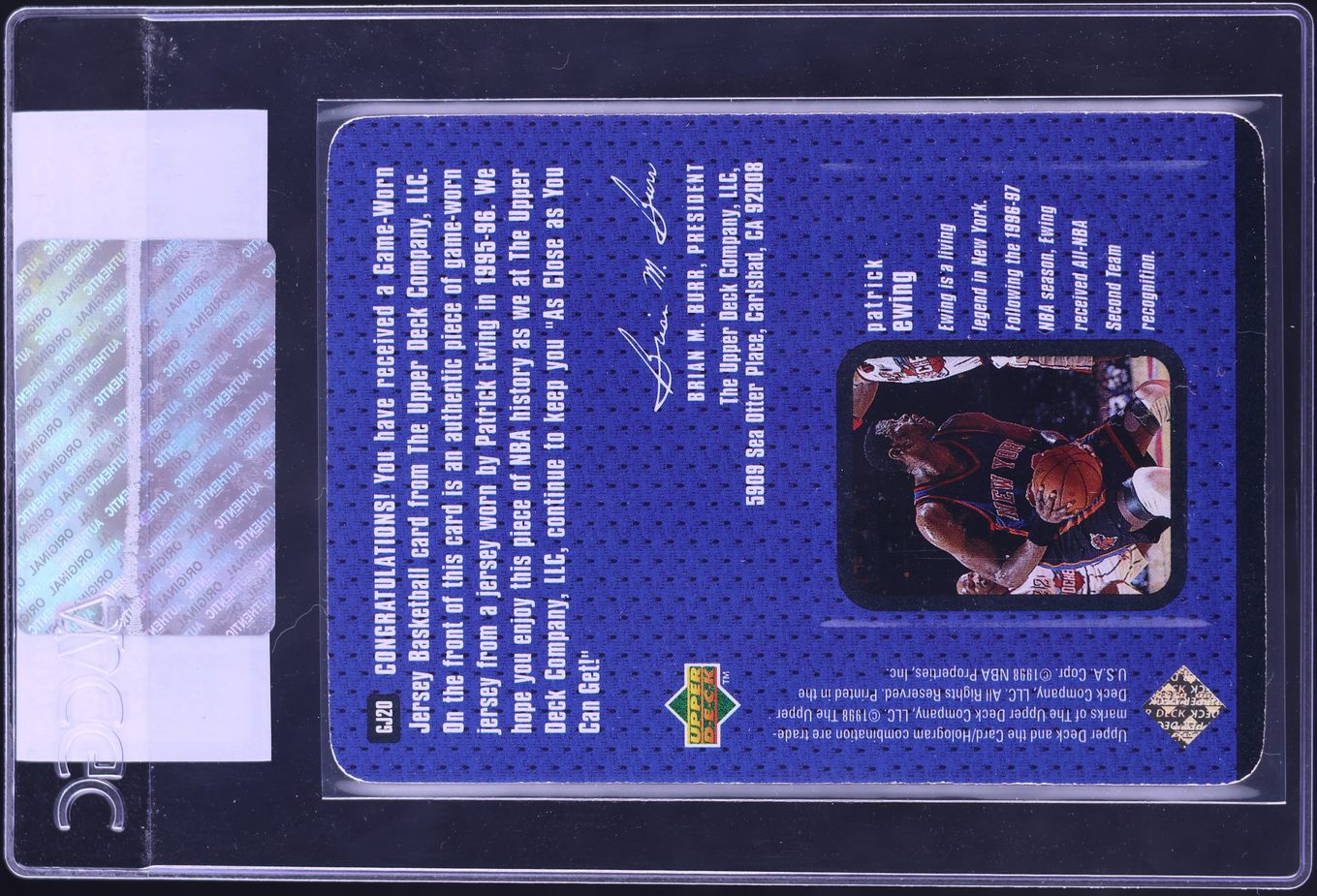 1997 Upper Deck Game Jersey Patrick Ewing PATCH #GJ20 CGC AUTH - Photo 2