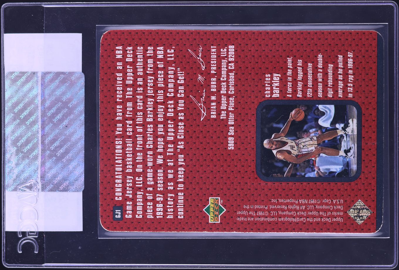 1997 Upper Deck Game Jersey Charles Barkley PATCH #GJ1 CGC AUTH - Photo 2