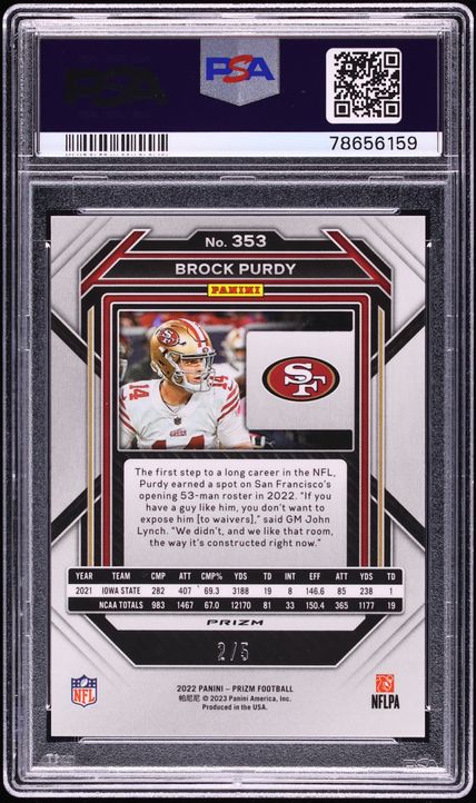 2022 Panini Prizm Gold Vinyl Brock Purdy ROOKIE /5 #353 PSA 10 GEM MINT