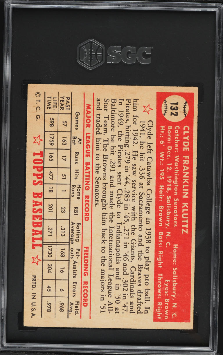 1952 Topps Clyde Kluttz #132 SGC 4 VGEX