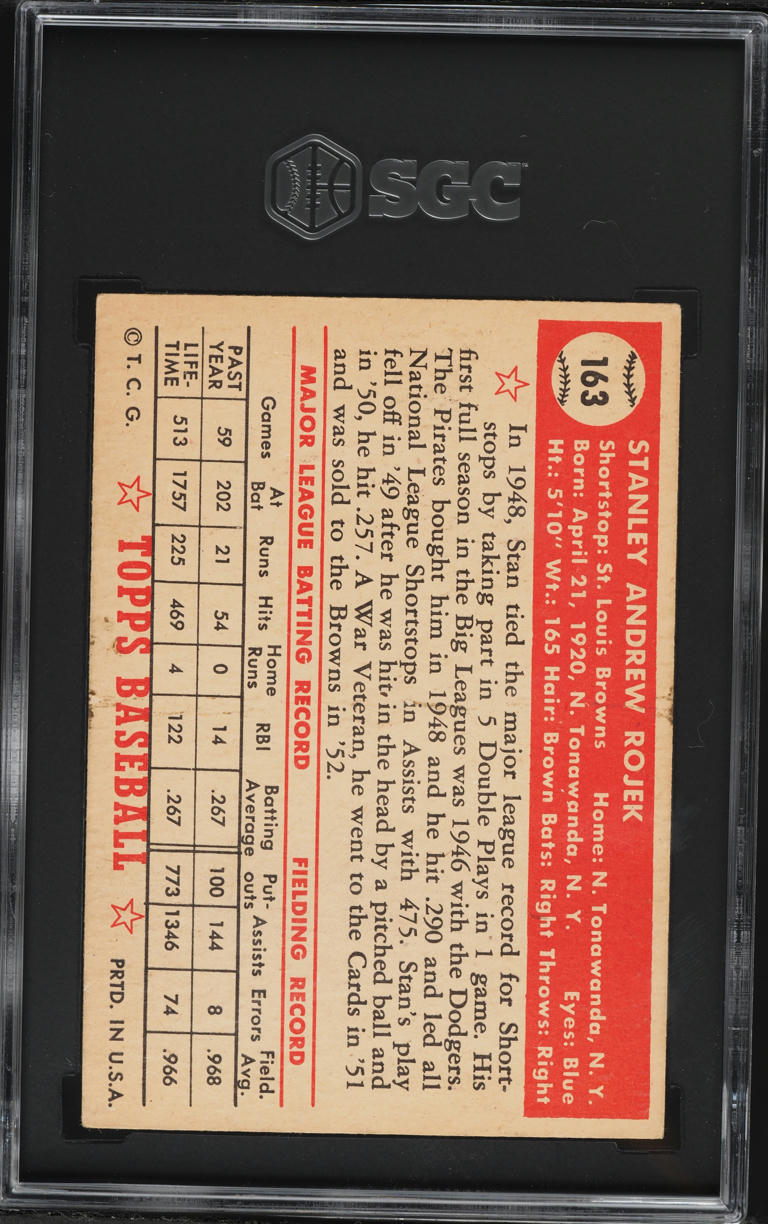 1952 Topps Stan Rojek #163 SGC 5 EX