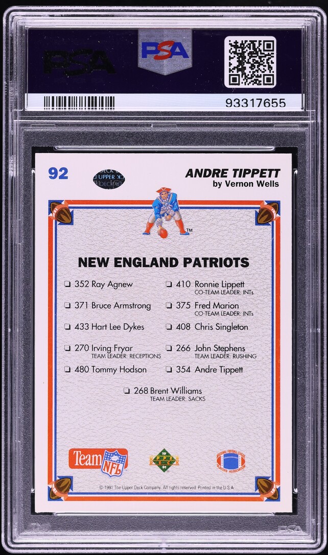 1991 Upper Deck Patriots Checklist Andre Tippett #92 PSA 10 GEM MINT