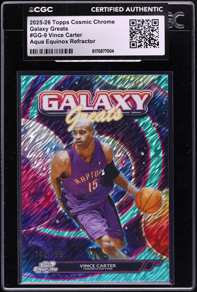 2025 Topps Chrome Cosmic Galaxy Greats Aqua Equinox Refractor Vince Carter /199 #GG-9 CGC AUTH